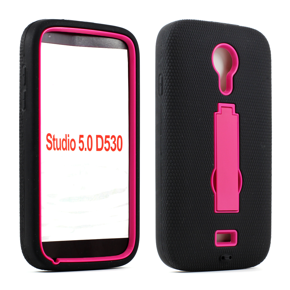 BLU Studio 5.0 Armor Hybrid Case with Stand (Black Hot Pink)